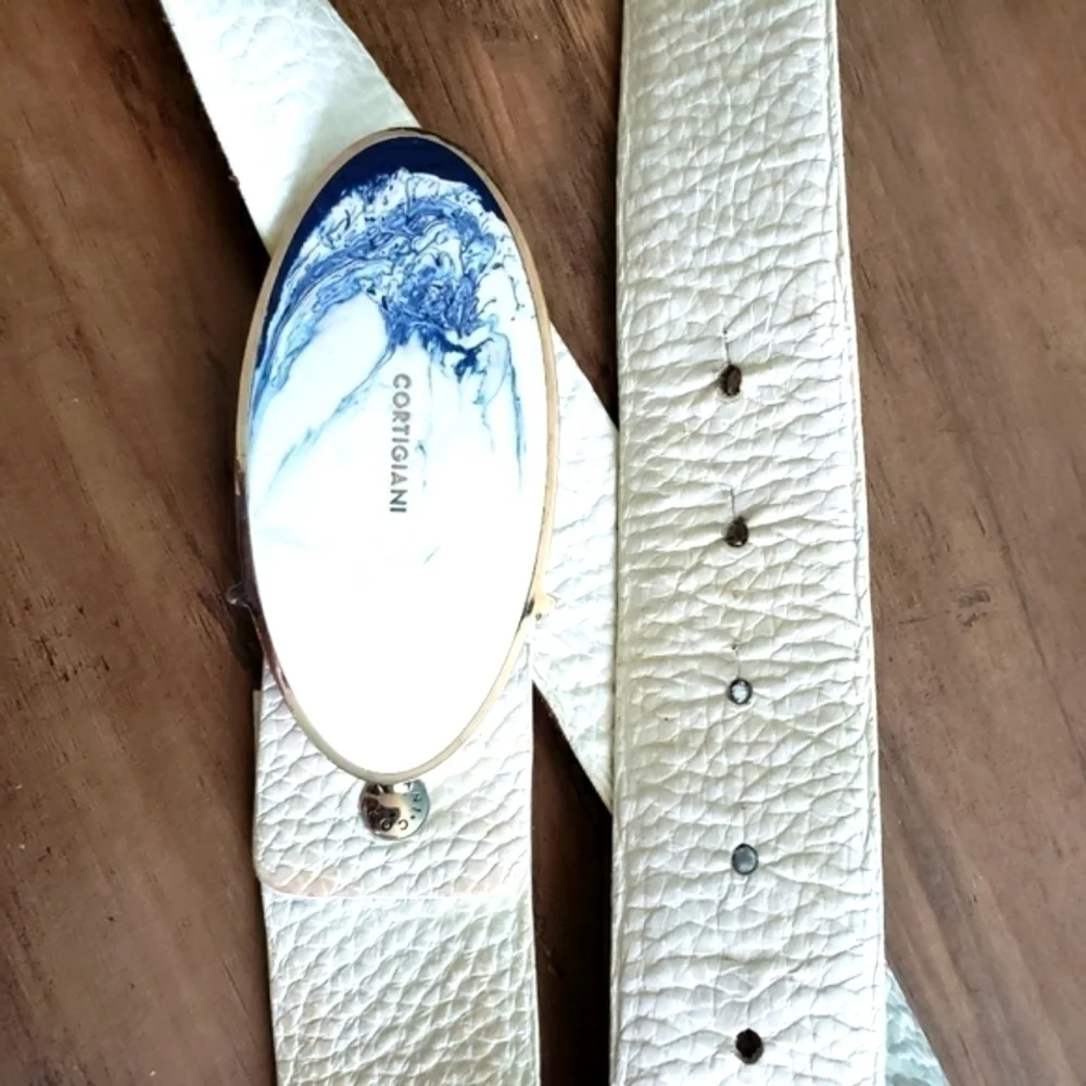 CORTIGIANI WHITE ITALIAN LEATHER BELT